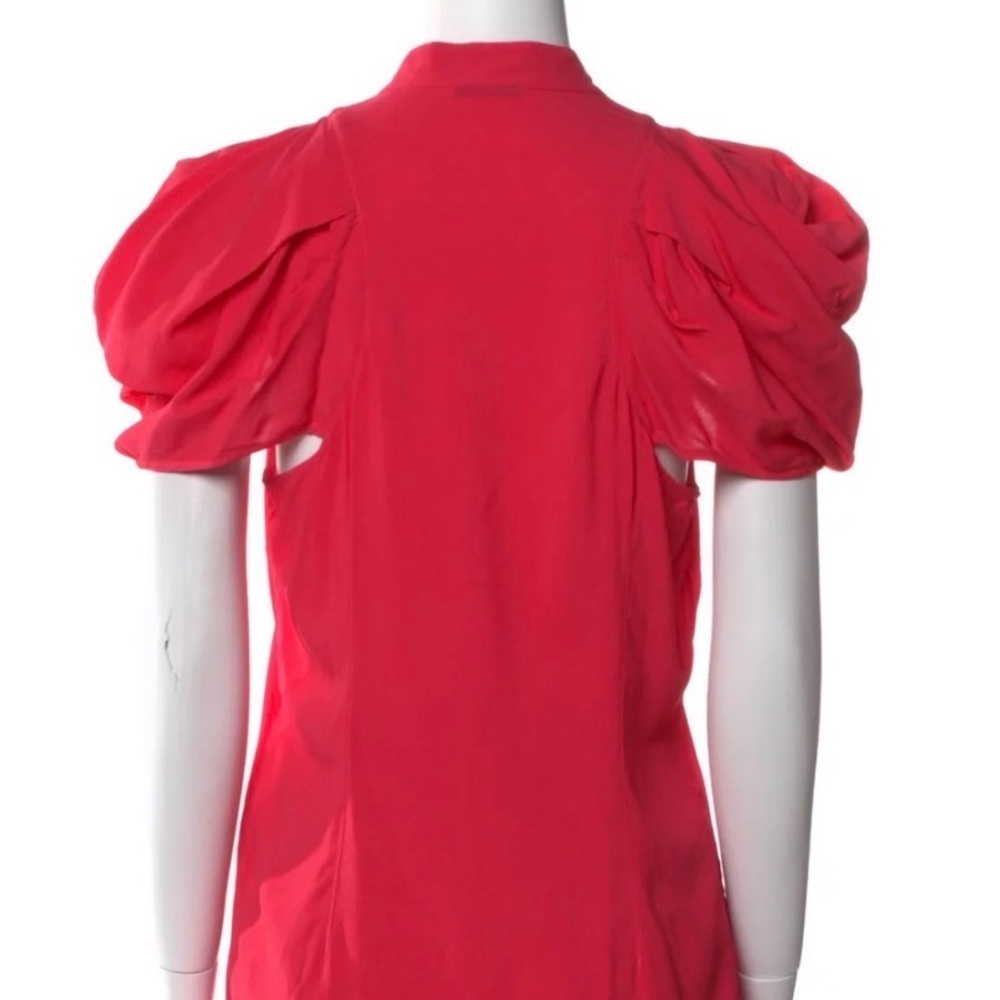 Women's Red Puff Sleeve Button-Up Top - Picture 2 of 3
